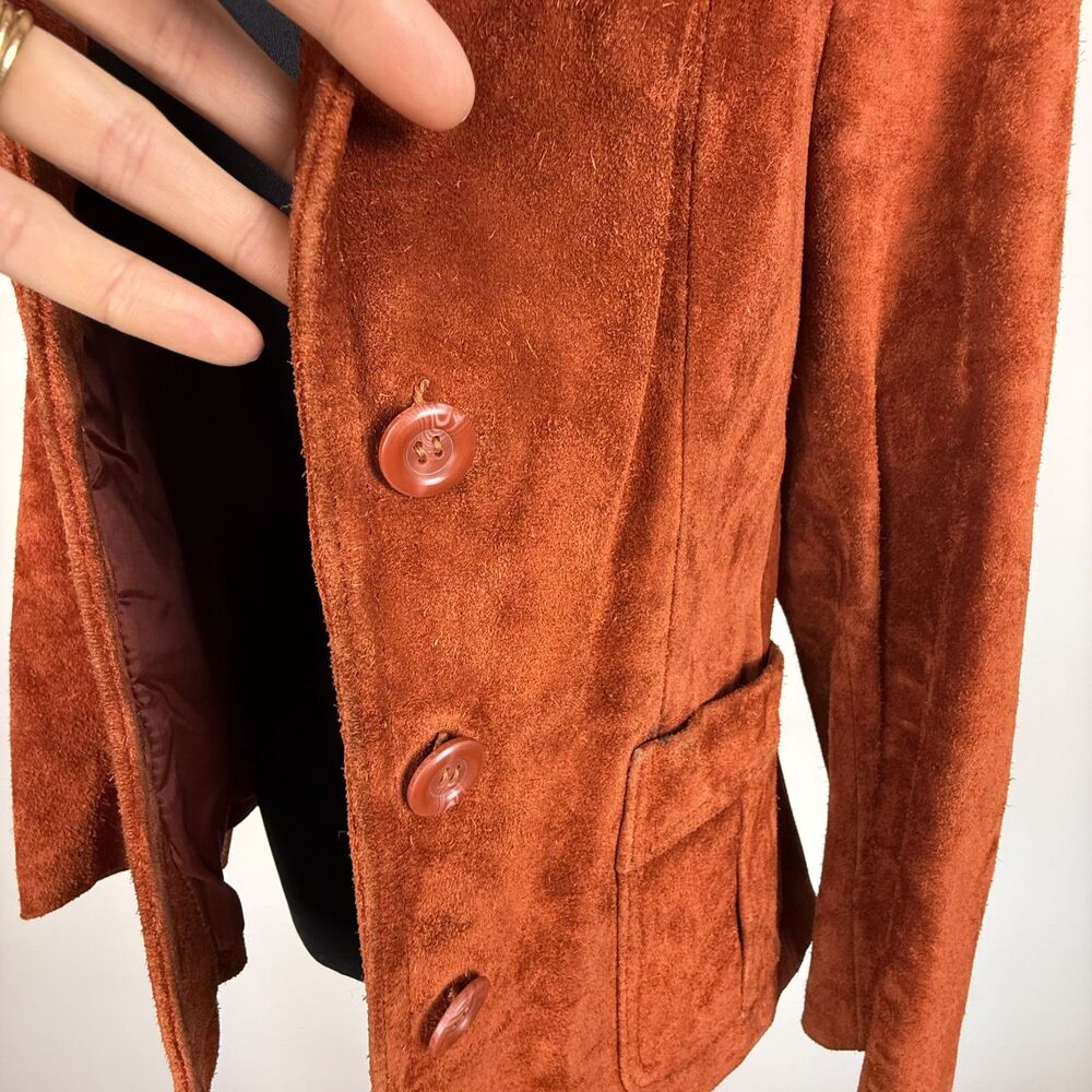 Vintage 70s Rust Orange Suede Leather Blazer Jacket Trappeur Korea - Picture 6 of 15
